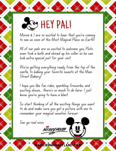 Printable Disney Surprise Letter for Christmas - Marcie in Mommyland Surprise Disney Trip Reveal, Disney World Surprise, Disney Trip Reveal, Mickey Mouse Letters, Disney Trip Surprise, Disney Surprise, Disney Letters, Disney Vacation Planner, Disney Tickets