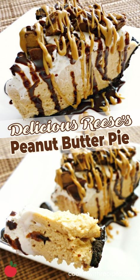 Delicious Reese’s Peanut Butter Pie Recipe Peanut Butter Pie Cake, Peanut Butter Chocolate Chip Pie, Peanut Butter Cream Pie Recipe, Reese's Peanut Butter Pie, Reeses Peanut Butter Pie Recipes, Chocolate Peanut Butter Pie Recipe, Reese’s Pie, Reese’s Peanut Butter Pie, Peanut Butter No Bake Pie