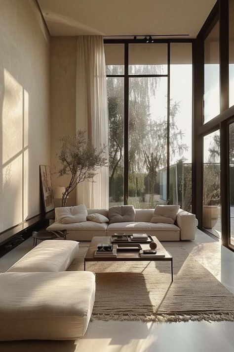 39 Minimalist Living Room Designs to Keep It Elegant Minimalist House With Plants, Penthouse Apartment Minimalist, Minimal Interior Design Living Room, Minimal Modern Interior Design, Minimalist Interior Design Living Room, Minimal Living Room Ideas, Moody Studio, London Penthouse, Minimalist Living Room Ideas