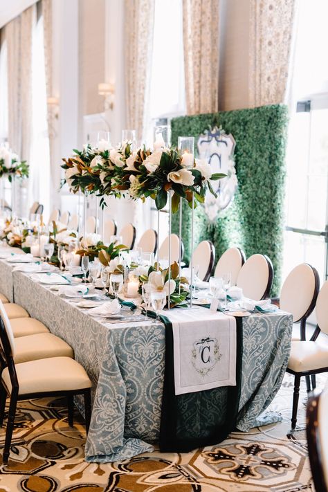 An Elegant Green & Navy Southern Wedding via TheELD.com Diy Wedding Arch Flowers, Southern Wedding Decorations, Magnolia Wedding, Prom Decor, Wedding Arch Flowers, Arch Flowers, Luxury Wedding Planner, Southern Weddings, Head Table