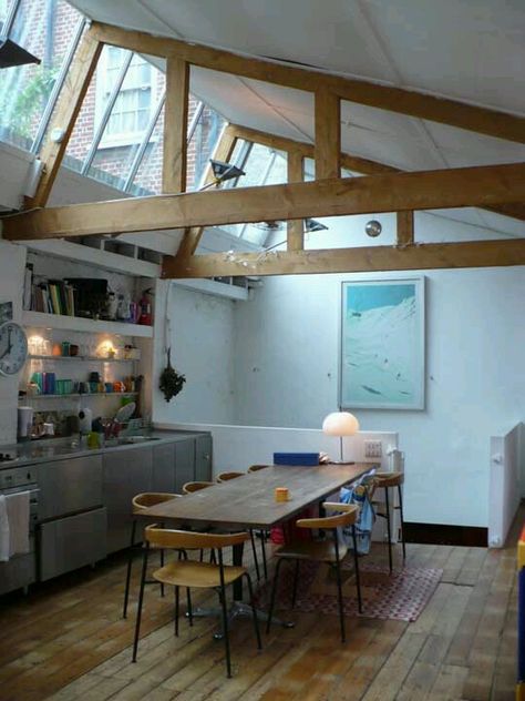 Beams Warehouse Conversion, Exposed Rafters, Timber Beams, Kitchen And Dining Room, Kitchen Gallery, Wooden Floors, Exposed Beams, Dining Room Inspiration, Tiny Living