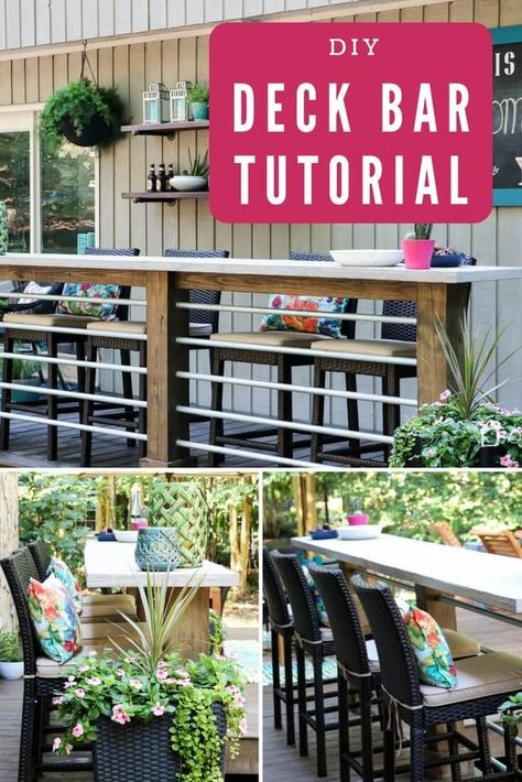 Diy Deck Bar, Bar En Plein Air, Deck Building Plans, Deck Bar, Diy Outdoor Bar, Back Deck Decorating, Outdoor Remodel, Deck Projects, Bar Patio