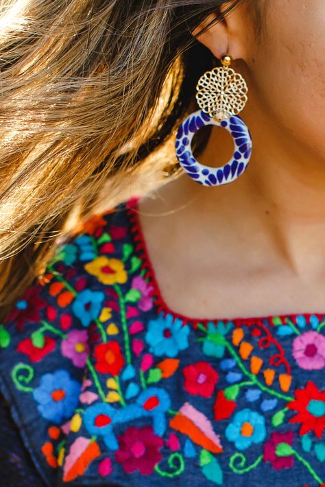 Blue Talavera, Handmade Design, Mexico City, Artisan Jewelry, Clay Earrings, Arts And Crafts, Jewelry Making, Created By, Blue