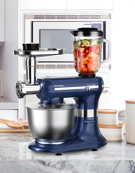 Aifeel Stand Mixer, 6 in 1 Electric Multifunctional Kitchen Mixer with 6QT Food Grade Bowl, 3 Mixing Accessories, Food Grinder, Blender, Sausage Kit, 5 Speed Settings, Retro blue Kitchen Electrical Appliances, Electric Kitchen, Multifunctional Kitchen, Electric Foods, Unique Gadgets, Dog Ball, Juice Cup, Food Accessories, Meat Grinder