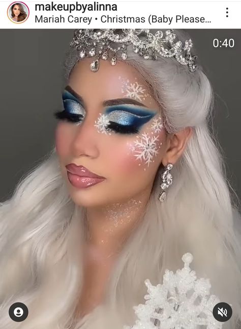 Snow Bunny Makeup, Ice Queen Photoshoot, Elements Costume, Colorguard Makeup, January Makeup, Nutcracker Makeup, Frosty Makeup, Snow Queen Makeup, Snowflake Makeup