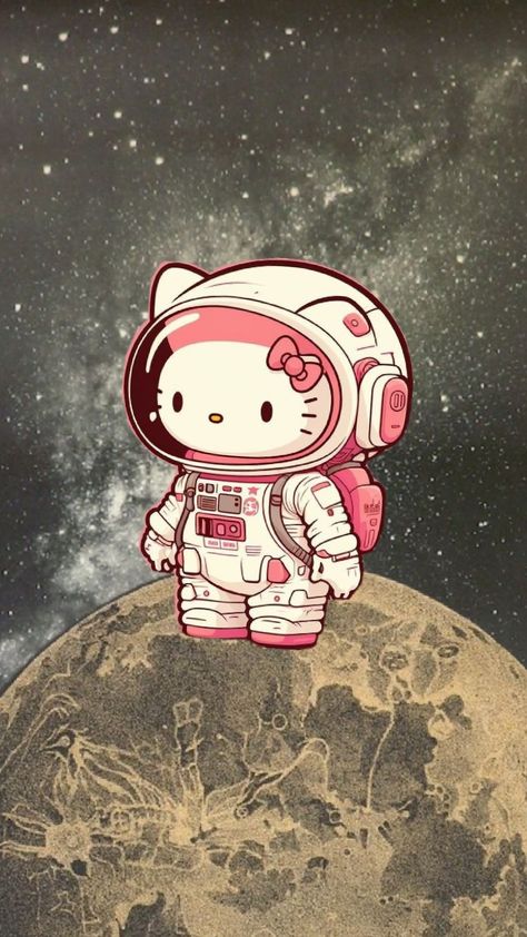 #hellokitty #moon #space Pink Astronaut Wallpaper, Hello Kitty Space Wallpaper, Kuromi Art, Silly Animal Pictures, Sanrio Wallpapers, Star Cartoon, Pink Sanrio, Kaws Wallpaper, Hello Kitt