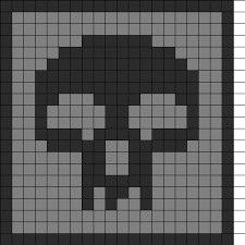 Skull Pixel Art Grid, Mtg Crochet, Gothic Pixel Art, Simple Skull, Grid Patterns, Patchwork Sweater, Pixel Drawing, Diy Perler Bead Crafts, Pixel Art Grid