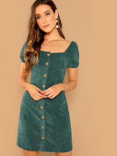 Fancy Clothes, Cord Dress, Natural Clothing, Green Square, Corduroy Dress, Button Up Dress, Velvet Bag, Green Fashion, Fall Dresses