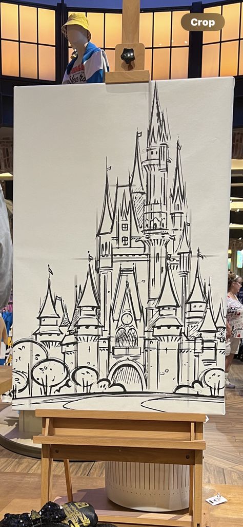 Disney Castle Easy Drawing, Drawing Disney Castle, Disney Castle Sketch, Disney Landscape Painting, Disney World Castle Drawing, Disney Castle Painting Easy, Disney Castle Painting, Disneyland Castle Drawing, Disney Castle Drawing