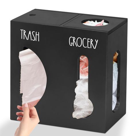 PRICES MAY VARY. 【2 in 1 Trash Bag Holder Dispenser】The grocery bag holder is designed for trash bags rolls and grocery bags, which allows you to store them together. This grocery trash bag dispenser provides a practical solution for organizing and storing plastic, trash, grocery, and garbage bags all this in their own compact units. The 2-in-1 garbage bag holder is easy to use, simply open the top push-pull lid to put in your plastic bags and then pull them out through the easy-access opening i Kitchen Cabinets Under Sink, Cabinet Under Sink, Trash Bag Dispenser, Garbage Bag Organization, Grocery Organization, Wall Mounted Kitchen Storage, Trash Bag Holder, Grocery Bag Dispenser, Garbage Bag Holder