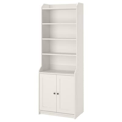 HAUGA Storage combination - white - IKEA Billy Bookcase, Plastic Edging, White Bookcase, Ikea Family, Glass Cabinet Doors, White Stain, 2 Doors, Painted Doors, Open Storage