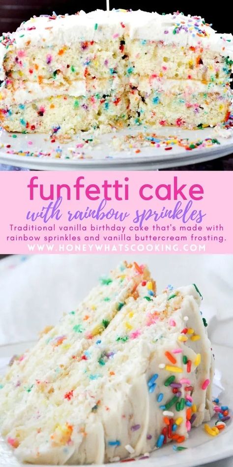 Funfetti Cake #funfetticake #birthdaycake Easy Funfetti Cake Recipe, Confetti Birthday Cake Recipe, Birthday Cake Funfetti, Funfetti Cake Mix Recipes, Gluten Free Funfetti Cake, Vanilla Cake Recipe Moist, Confetti Cake Recipes, Confetti Birthday Cake, Perfect Birthday Cake