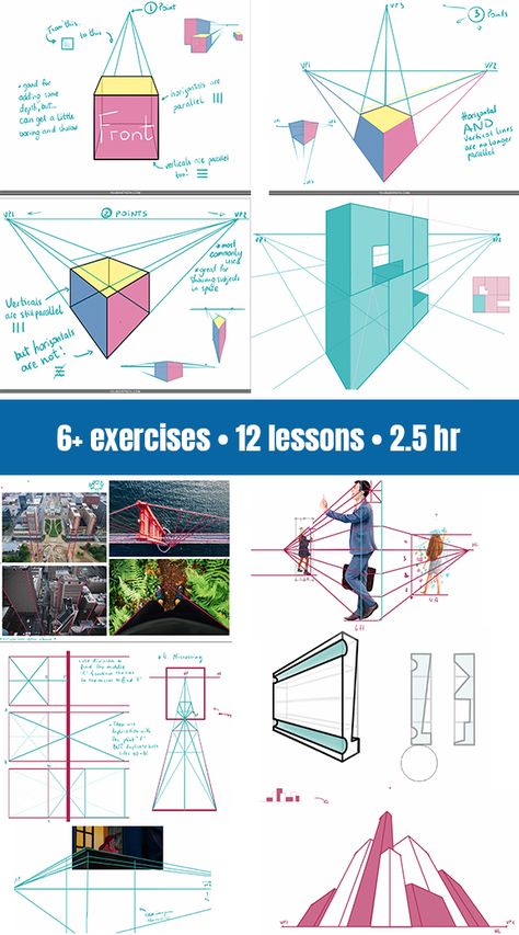 Learn how to draw perspective today! In these simple video lessons tutorials, you will learn about one-point perspective, two-point perspective and three-point perspective. It's an easy way to learn perspective and how to draw buildings, people, landscapes and designs in perspective. It's also filled with plenty of exercises to practice perspective drawing! Go to learn.yourartpath.com ✨ One Point Perspective Practice, Perspective Exercises, Art Practice Exercises, How To Draw Perspective, Practice Perspective, Two Point Perspective Drawing, Patreon Rewards, Draw Buildings, Draw Perspective