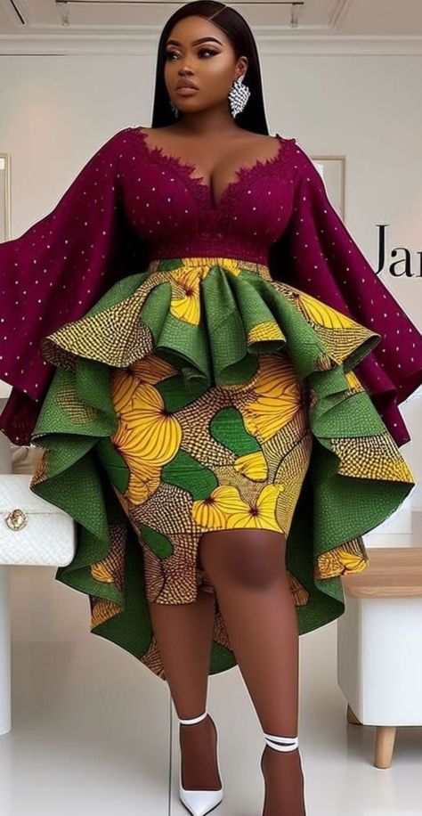 Ankara Long Gown Styles, Peplum Designs, African Print Clothing, African Dresses Modern, African Wear Dresses, African Inspired Clothing, African Maxi Dresses, Fashion Design Patterns, African Fashion Ankara