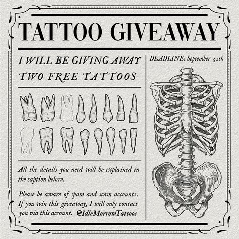 As a big thank you to all of my supportive followers, I will be giving away two Tattoo Vouchers, each worth £100, to go towards your next tattoo!! WHEN ENTERING THIS GIVEAWAY, IT IS IMPORTANT TO BE AWARE OF FAKE ACCOUNTS THAT MAY TRY TO CONTACT YOU THROUGHOUT THE DURATION OF THIS EVENT, CLAIMING TO BE ME. THIS IS MY ONLY ACCOUNT AND I WILL ONLY CONTACT YOU THROUGH @IdleMorrowTattoos ! The first voucher will be chosen at random. To be eligible for this voucher you must: • follow me • comment... Tattoo Voucher, Tattoo Giveaway, Two Tattoo, Next Tattoo, Free Tattoo, Tattoo Artist, Tattoo Artists, You Must, Follow Me