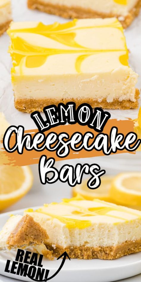 Lemon Cheesecake Bars Philadelphia Cream Cheese Recipes, Graham Cracker Crust Cheesecake, Easy Lemon Cheesecake, Easy Bar Recipes, Lemon Bars Easy, No Bake Lemon Cheesecake, Lemon Cheesecake Bars, Curd Filling, Lemon Cheese