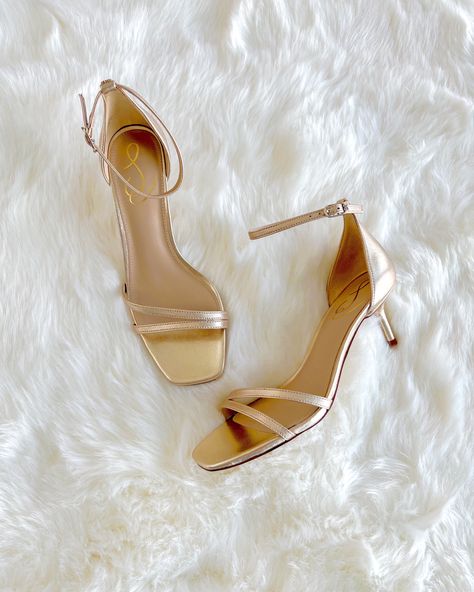 Click on the photo to shop! | Spring sandals, spring shoes, spring shoes 2023, spring footwear, summer sandals, summer shoes, summer footwear, shoe wishlist, neutral sandals, comfortable heels, versatile neutral sandals, strappy sandals, neutral dressy sandals, low heel sandals, kitten heels, gold sandals, metallic sandals, graduation shoes, summer sandals 2023, sandals 2023, womens sandals, cute sandals, sandals, wedding sandals, wedding shoes, wedding guest shoes, Sam Edelman sandals Prom Shoes Low Heeled Gold, Shoes Wedding Guest, 2023 Sandals, Spring Footwear, Sandals Low Heel, Gold Kitten Heels, Graduation Shoes, Comfy Travel Outfit, Sandals 2023