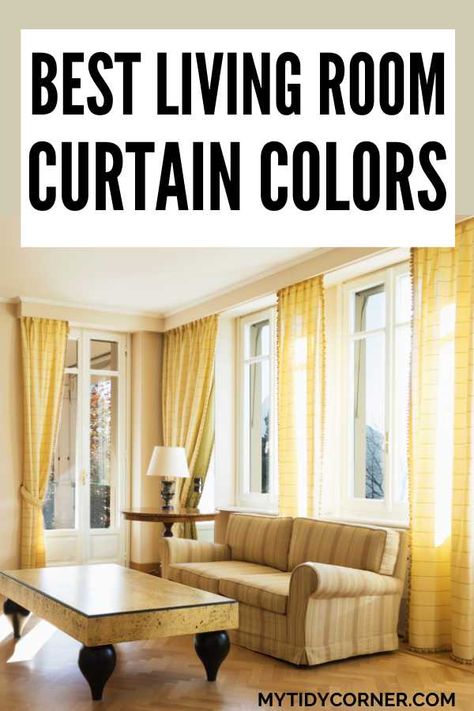 Looking for the best curtain colors for a living room. Here are the best living room curtain colors you can select from, plus tips on how to choose the perfect curtain colors for your living room. You will love these living room curtain color ideas. Living Room Curtain Colors, Sheer Yellow Curtains, How To Choose Curtains Living Rooms, Yellow Curtains Living Room Ideas, Beige Curtains Living Room Ideas, Bold Curtains Living Room, Cream Curtains Living Room, Fall Curtains Living Rooms, Living Room Curtains Ideas Color Schemes