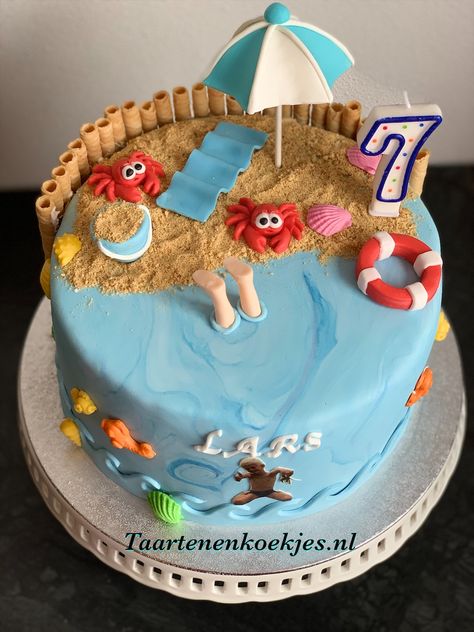 Summer Themed Cakes Ideas, Ocean Cakes For Kids, Crab Birthday Cakes, Pool Birthday Cakes, Shark Cakes, Ocean Birthday Cakes, Swimming Cake, Hawaii Cake, Beach Birthday Cake