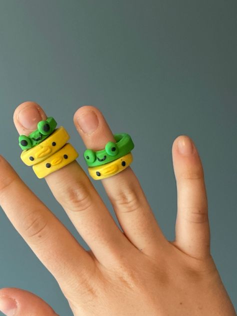 The frog one looks so odd 😭 #polymerclay#clayart #frog #duck #ringsjewelry #rings Ducks And Frogs, Clay Ring Ideas, Frog Duck, Polymer Clay Rings, Clay Ring, Polymer Clay Ring, Clay Rings, Ring Ideas, The Frog