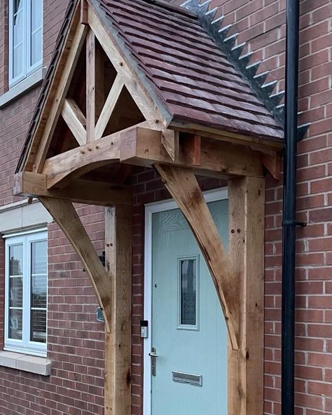 Bespoke porch canopy in solid oak. Fancy one yourself? We can provide it in kit form for you to fit or we can supply AND fit. Simply drop us a message. ☺️ Oak Porch, Front Door Canopy, Porch Canopy, House Awnings, Front Porch Design, Door Canopy, Exterior Ideas, Porch Design, Exterior Paint