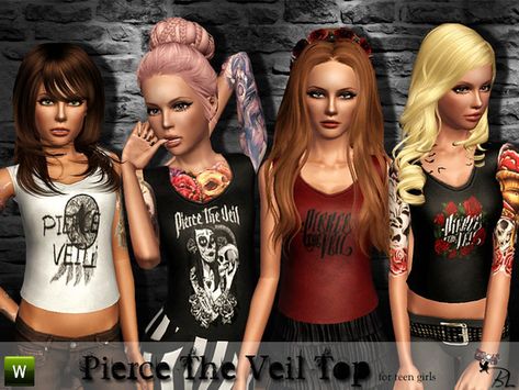 Pierce The Veil Top for teen girls Found in TSR Category 'Sims 3 Female Clothing' Veiled Clothes, Sims 3 Cc Finds, Sims 4 Cc Skin, The Sims 3, Female Clothing, Shirts For Teens, Pierce The Veil, The Veil, Career Wear