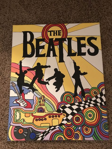 Beatles Canvas Painting, Beatles Art Painting, Beatles Painting Ideas, Beatles Painting Easy, The Beatles Art Painting, Painting Music Albums, Rock And Roll Painting Ideas, Band Paintings Canvas, Band Painting Ideas