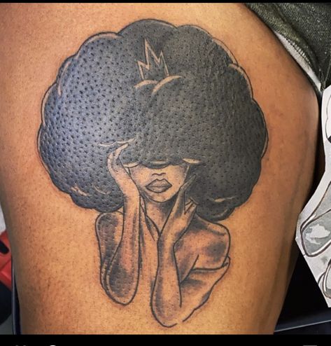 Afro Woman Tattoo Ideas, Jamaica Island Tattoo, African Tattoo Ideas For Women, Afro Tattoo Ink Black Women, African Goddess Tattoo, Fashion Tattoo Ideas, Black Queen Tattoo, Black Goddess Tattoo, Patch Tattoos