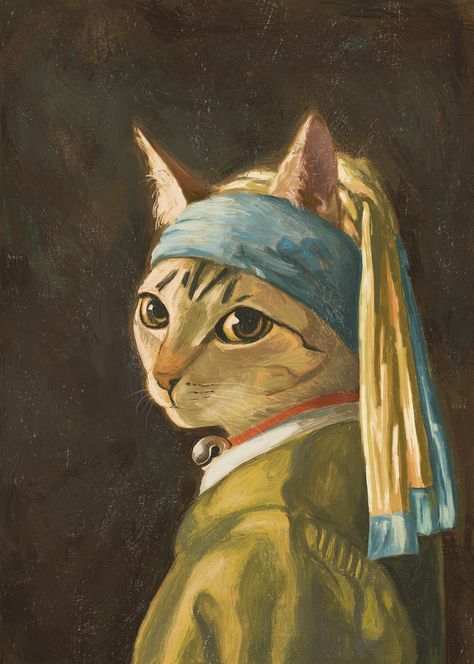 digital paint of my cat based on vermeer painting-girl with pearl earring Girl With Pearl Earring, Human Painting, Cats Art Drawing, Funny Paintings, History Of Art, Canvas Drawing, Art Parody, Artist Sketchbook, Pop Art Wallpaper