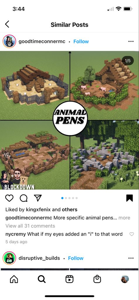 Cattle Farm Minecraft, Minecraft Animal Pens Aesthetic, Minecraft Book And Quill Ideas, Ocelot Enclosure Minecraft, Minecraft Pig Enclosure, Minecraft Small Animal Pen, Minecraft Kennel, Minecraft Animal Pen Design, Mooshroom Enclosure Minecraft