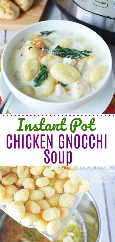 Olive Garden Chicken and Gnocchi Soup Copycat Recipe made using the Instant Pot pressure cooker. It is full of spinach, chicken, carrots and a delicious broth making it the perfect comfort food meal. #instantpot #chicken #pressurecooking #spinach #soup #familymeals #olivegarden #copycatrecipes Instant Pot Olive Garden Chicken, Chicken And Gnocchi Soup, Chicken And Gnocchi, Chicken Gnocchi Soup Recipe, Olive Garden Chicken Gnocchi, Gnocchi Recipes Soup, Olive Garden Chicken, Chicken Gnocchi Soup Olive Garden, Chicken Gnocchi