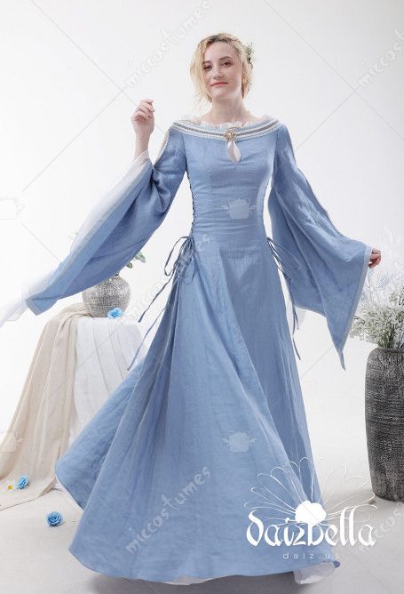 Blue Medieval Dress, Midevil Dress, Medieval Wedding Dress, Elven Dress, Medieval Dresses, Natural Linen Dress, Magic Dress, Medieval Wedding, Open Sleeves