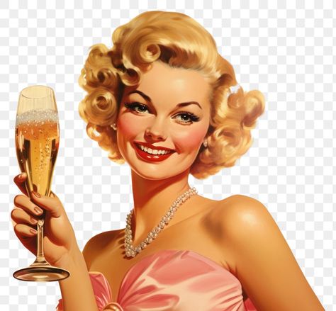 Drinking Champagne, Party Illustration, Vintage Cocktails, 50s Women, Retro Women, Vintage Ads, Free Image, Free Images, Pin Up