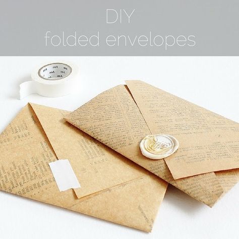 Learn how to make folded envelopes from any sheet of vintage paper, or any pretty paper that you like. The process involves using a ruler and lots of trial and error, but the joy is in the process … Envelope Origami, Craft Paper Wrapping, Envelope Tutorial, Folded Envelope, Origami Envelope, How To Make An Envelope, Diy Xmas Gifts, Diy Envelope, Cheap Crafts