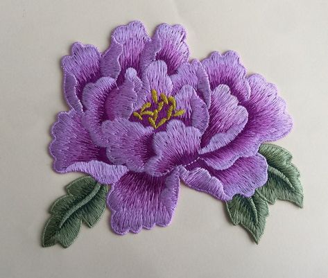 Purple Colour Peony Flower Sew On Embroidered Patch Appliqués Badge | eBay Peony Embroidery Pattern, Peony Embroidery, Diy Embroidery Designs, Hand Embroidery Videos, Hand Work Embroidery, Hand Embroidery Projects, Hand Embroidery Flowers, Embroidery Floral, Embroidery On Clothes