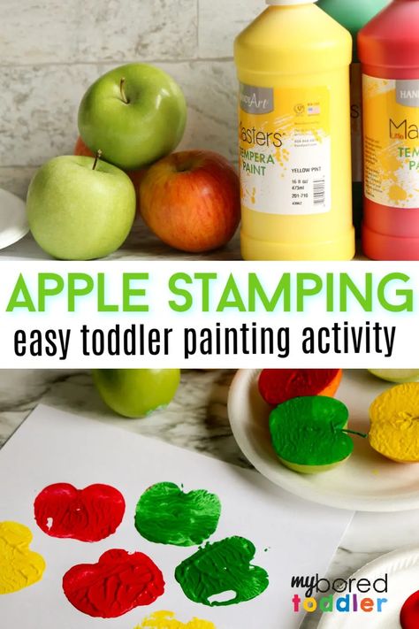 Apple Stamping for Toddlers - My Bored Toddler Painting Fun for Toddlers Harvest Activities For Toddlers, Toddler Apple Activities, Craft With Paint, Toddler Painting Activities, Apple Tree Craft, Apple Stamping, Busy Town, Fall Activities For Toddlers, Toddler Craft