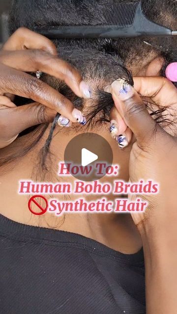 Brittany | Traveling Hair Stylist on Instagram: "💎How To: Human Hair Boho Braids. 🚫Synthetic Hair Used.  This is great for clients with allergies. Call or text 301-485-9298 for your next appointment in DC,MD, or some areas in VA.   👉🏽Human hair boho braids offer several benefits:  🎉Natural Appearance: Human hair blends seamlessly with your own hair, providing a more natural look compared to synthetic hair.  💐Versatility: They can be styled, dyed, and treated just like your own hair, offering a range of styling options.  🎊Durability: Human hair tends to be more durable and long-lasting, withstanding heat and daily wear better than synthetic alternatives.  💐Comfort: Human hair is generally softer and less likely to cause irritation or discomfort.  🎉Low Maintenance: Boho braids, in g Boho Braids With Synthetic Hair, Boho Human Hair Braids, Synthetic Boho Braids, How To Boho Braid, Human Hair Boho Braids, Boho Braids With Human Hair, Hair Boho Braids, Human Hair Braids, Braids With Human Hair