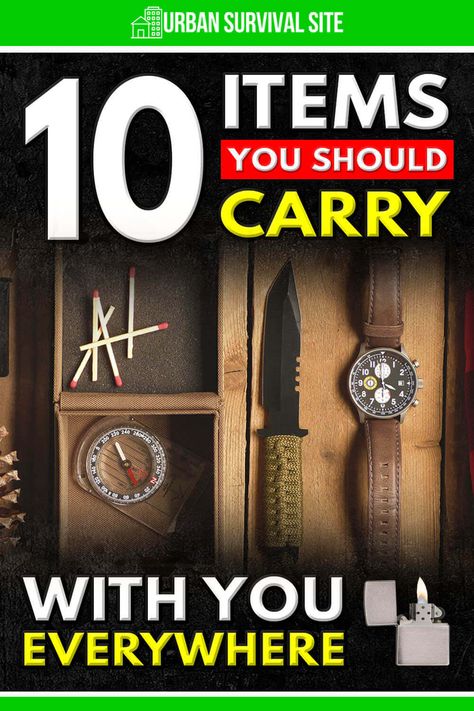 While it may not be possible to carry a full stockpile of survival supplies, there are many everyday carry items that could prove useful. Essential Survival Items, Diy Survival Gear, Shtf Preparedness List, Outdoor Survival Hacks, Prepper Ideas Survival Gear, Survival Gifts, Emergency Storage, Survival Gear List, Preppers List