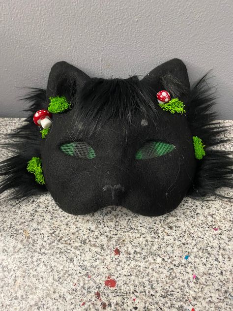 Black Cat Therian Mask, Animal Masks Diy, Therian Cat Mask, Black Cat Mask, Raccoon Mask, Cat Mask Diy, Therian Cat, Mask Inspiration, Felt Animal Masks