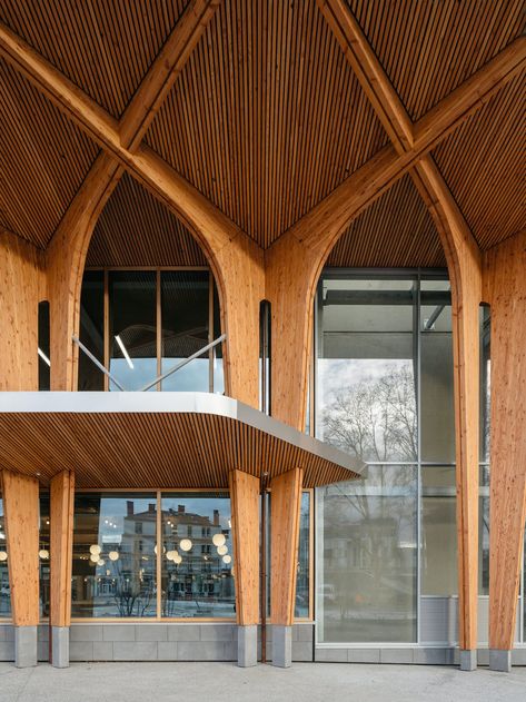 Wood Canopy, Wood Facade, Timber Architecture, Wood Architecture, Architecture Building Design, Timber Structure, Canopy Design, Timber Construction, Reception Area