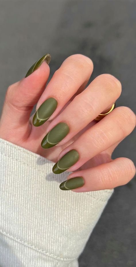 green french tip nails, november nails, november nails 2022, november nail designs, november nail ideas, fall nails, autumn nails, green nails November Nails Colors, November Nails Fall, Fall Almond Nails, November Nail Designs, Simple Fall Nails, Green Nail Art, November Nails, Cute Nails For Fall, Cute Christmas Nails