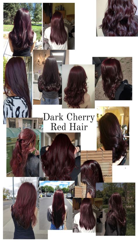 Chocolate Cherry Red Hair, Dark Black Cherry Hair, Cherry Red Dark Hair, Dark Cherry Highlights On Dark Hair, Dark Red Hair No Bleach, Black Hair With Cherry Red Highlights, Black Hair Red Undertones, Very Dark Red Hair, Dark Cherry Cola Hair