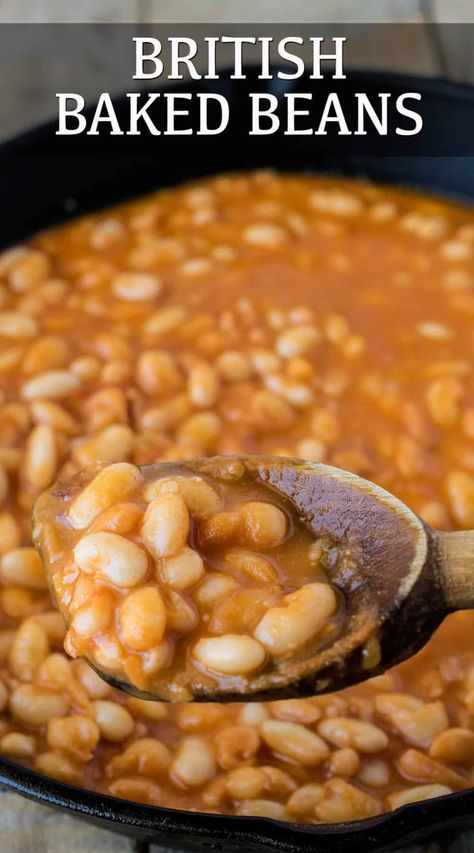 British Baked Beans are just like store bought but better, because they are homemade and homemade is always best. Navy, great northern (or haricot) beans are cooked with vegetables and flavorings in tomato sauce for a taste of a British classic. #bakedbeans #britishbakedbeans British Baked Beans Recipe, British Baked Beans, Breakfast Beans, Yummy Vegetables, Homemade Baked Beans, British Cooking, Homemade Beans, Irish Food, Pork Bacon