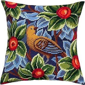 Embroidery Kit for Adults and Beginners — Bird by William Morris 16″ × 16″ with Clear, Precise Printed Design on Cotton Canvas; Includes 2 Needles, Yarn, and Easy-Read Chart Tamara Wilson, Needlepoint Pillow Kits, Tent Stitch, Diy Pillow Covers, Needlepoint Pillow, Tapestry Cushion, Cross Stitch Pillow, Tapestry Kits, Needlepoint Tapestry