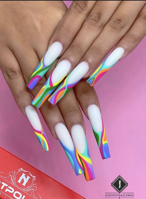 White And Colorful Nails, Halloween Nail Art Ideas, Hallowen Party, Halloween Nail Ideas, Pop Art Nails, Fancy Nails Designs, Nails Design With Rhinestones, Stiletto Nails Designs, Dope Nail Designs