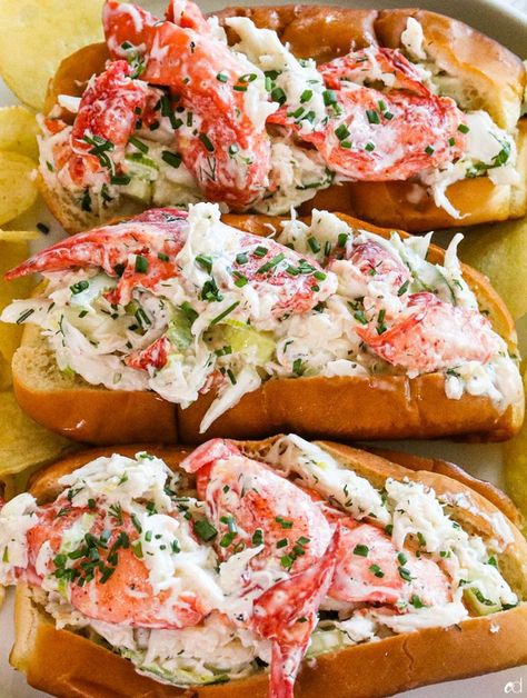 I love a good lobster roll. But I'm also extra, so I love mixing sweet tender lobster with delicate juicy crab, and all the fixings. This crab and lobster seafood roll is very simple and easy to customize, depending on what you like. I'm just gonna tell you how I did mine, and you can do yours however you want. I don't feel the need to 'over-season' seafood. It's natural flavor should only be amplified with few necessary ingredients: salt, citrus, and fresh aromatics.  However, this is also Seafood Meals Dinners, Crab Rolls Recipe, Seafood Meal Ideas, Seafood Rolls, Seafood Chili, Juicy Crab, Lobster Roll Recipe, Lobster Recipe, Lobster Roll Recipes