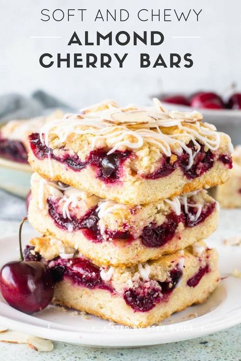 Cherry Bars Recipe, Cherry Bars, Almond Bars, Cherry Cookies, Fresh Cherry, Cherry Desserts, Cherry Almond, Cherry Recipes, 9 Square