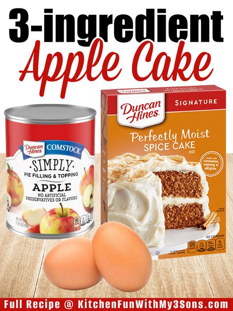 If you are searching for a super simple fall dessert, this 3 Ingredient Apple Cake is perfect! It is moist and has just the right amount of apple flavor. With only three ingredients, it is easy and inexpensive. 3 Ingredient Apple Cake, 2 Ingredient Cakes, Apple Cake Recipe Easy, Best Apple Desserts, 3 Ingredient Cakes, Recipes Using Cake Mix, 3 Ingredient Desserts, Apple Spice Cake, Cake Mix Desserts