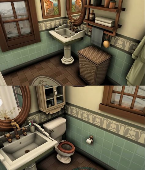 Sims 4 Cottage Decor, Sims 4 Victorian Bathroom, Sims 4 Cottage Bathroom, Sims 4 Victorian House Interior, Sims 4 Victorian House, Bloxburg Bathroom Ideas, Living Room Victorian, Sims 4 Cottage, Cottage House Interior