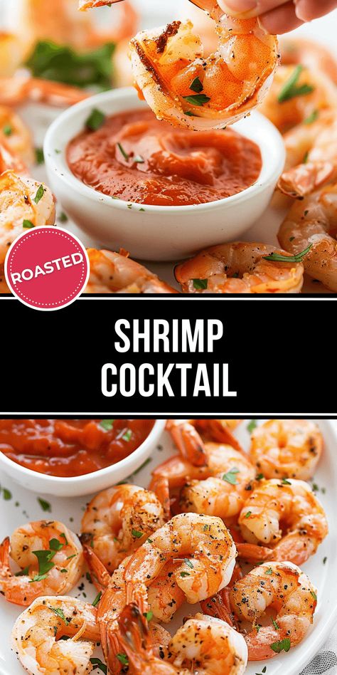 Roasted Shrimp is the best way to make easy shrimp cocktail for parties! It's done in less than 30 minutes and is perfect on it's own or in another dish. Appetizer Shrimp Cocktail, Baked Shrimp Cocktail Recipe, Shrimp Cocktail Ideas, Christmas Appetizers Shrimp, Roasted Shrimp Appetizer, Shrimp Appetizers For Party, Shrimp Cocktail Display, Grilled Shrimp Cocktail, Christmas Shrimp